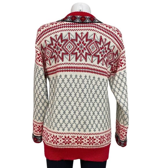 DALE OF NORWAY Vintage Pure New Wool Fair Isle Snow Flake Cardigan Sweater sz M - Picture 4 of 10